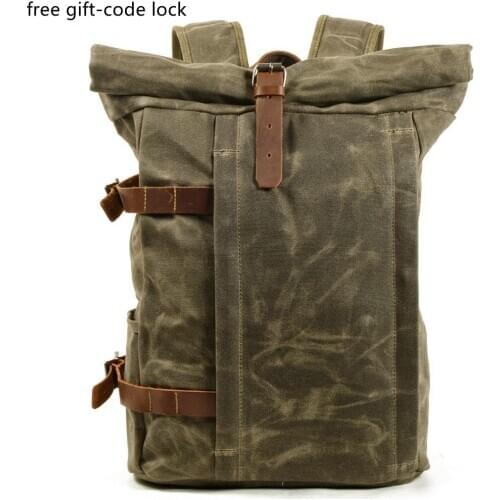 Weysfor Vogue Oil Waxed Canvas Backpack Laptop Bag Multifunctional Outdoor Anti-theft Waterproof Travel Bag Leisure Backpack
