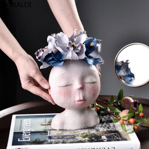 Nordic Human head Vase Flower pot Puppe Form Sculpture resin Portrait Flower pot Art Vase Living culture Succulent head Vase