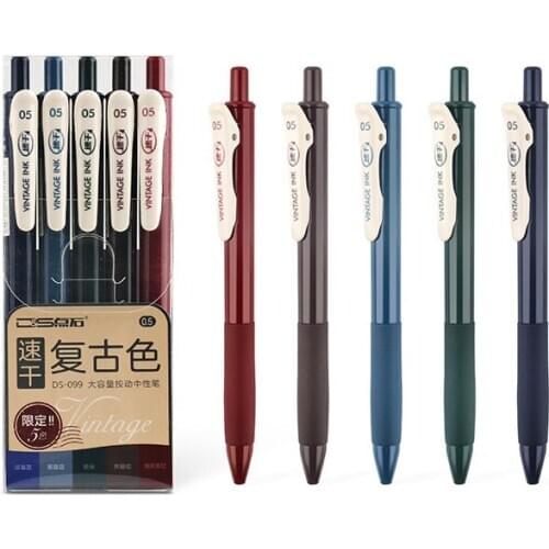 5pcs Vintage Cut Gel Pen Ballpoint 0.5mm Deep Sea Blue Dark Green Brown Red Color Marker Liner Stationery Office School F6655