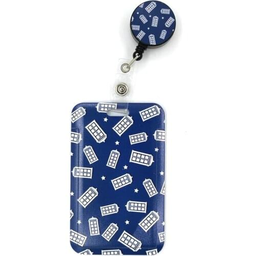 Telephone booth Cartoon Cute Credit Card Holder Lanyard Women Men Kid Student Retractable Badge Reel Name Bus Clips