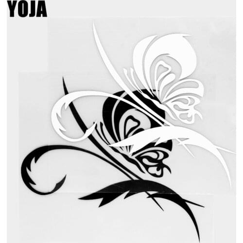 YOJA 15.4×13.8CM Cartoon Animals Roosting Butterfly Vinyl Decal Car Stickers Black/Silver 19C-0304