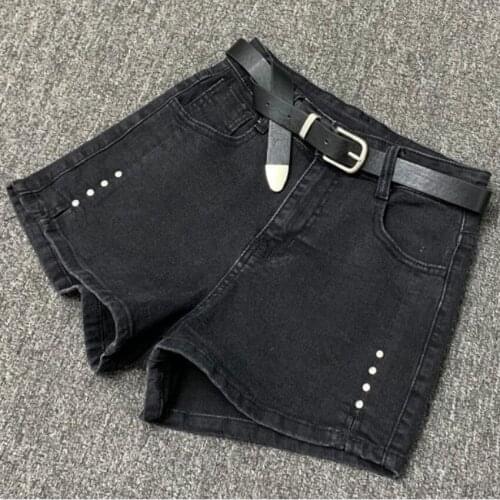 Elastic high waist split denim shorts women summer 2021 new fashion rivet straight wide leg jeans shorts