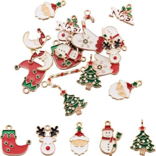 1Set Christmas Enamel Pendants Charms for Bracelet Earrings Necklace DIY Jewelry Findings Xmas Tree Decoration Hanging Ornaments