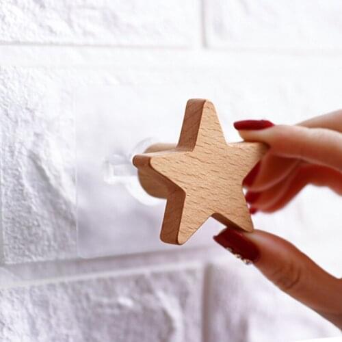 1pc Wood Hooks Moon Star Flower Kids Room Decoration Wall Coat Rack Children Hanger Key Holder Wall Nail-free