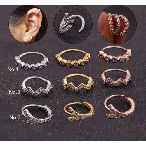 1Pc Piercing Nose Ring Segment Ear Nose Hoops Gold Color Cz Tragus Cartilage Earrings Nostril Body Fake Septum Piercing Jewelry