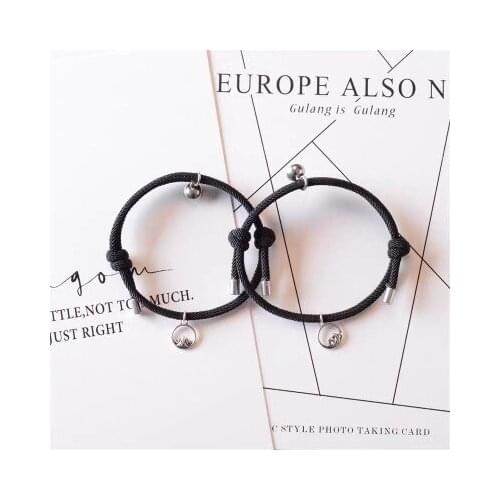 2pcs/lot Valentines Day Adjustable Size Mountain Magnetic Knitted Rope Bracelet Fashion String Bangle For Couple Holiday Gift