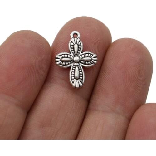 30PCS Antique Silver Plated Cross Charm Pendants for Jewelry Making Bracelet DIY Accessories 18x13mm