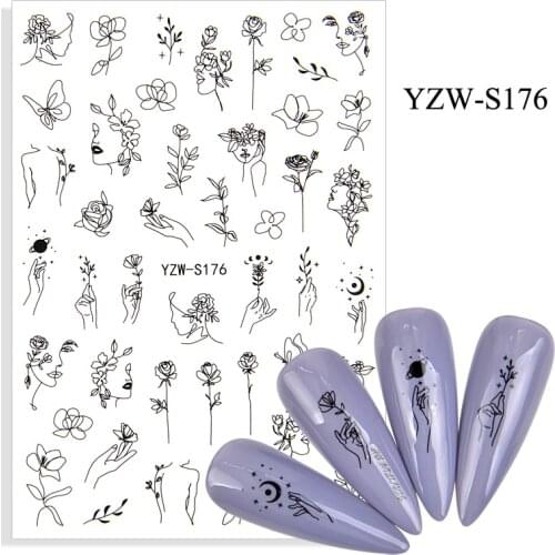 3D Stickers for Nails Summer Self-Adhesive Stickers Flowers Line Woman Face Design Nail Art Decorations Nail Foil Accessories
