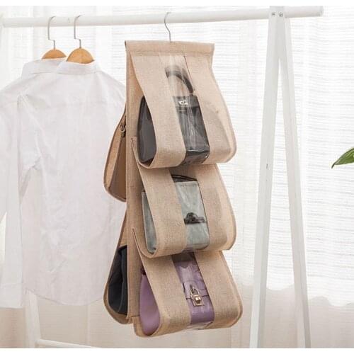 5 Pockets Fodable Hanging Handbag Purse Storage Large Transparent Holder Anti-dust Organizer Rack Hook Hanger Rack Bag