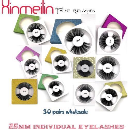 50 pairs 3D 25mm faux mink lashes wholesale natural long fluffy thick soft light dramatic individual makeup false eyelashes