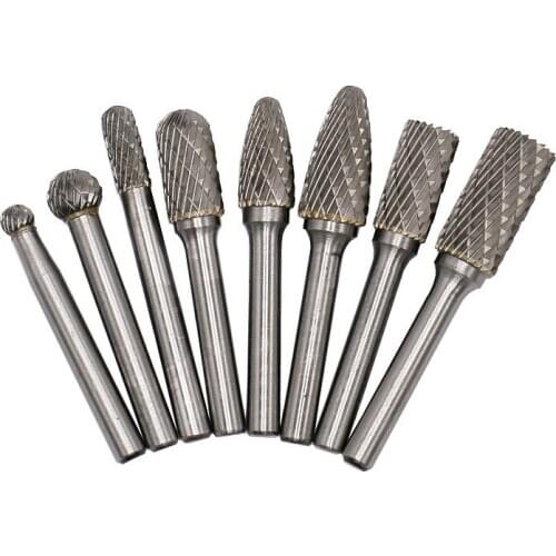 8 Pcs/set 1/4" Shank 6mm-12mm Tungsten Carbide Burr Bit CNC Engraving Rotary Cutter Files For Jade Bone Carbon Steel Polishing