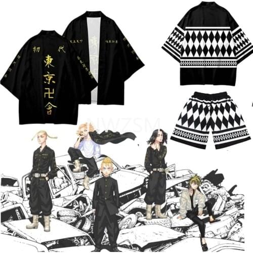 Anime Tokyo Avengers Cosplay T-shirt Cloak of Draken Manji Gang Summer Haori Kimono Tee Men Short-sleeve Tokyo Revengers Costume
