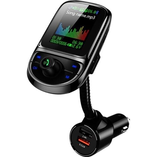 Colorful Screen Car FM Transmitter Support USB TF Card Bluetooth 5.0 AUX Fast Charging Hands Free Mp3 Player