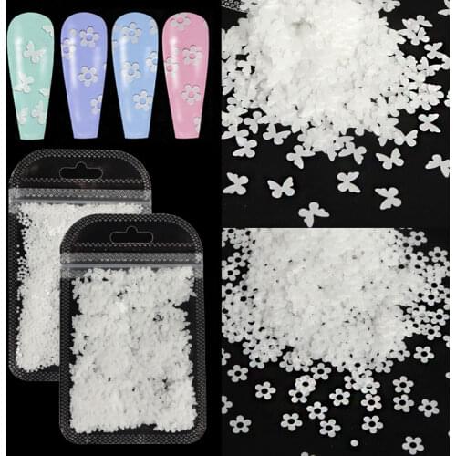 Butterfly/Flower White Nail Art Glitter Sequins Pearlescent Flake Slice Manicure Decoration Accessories for DIY Polish Nails