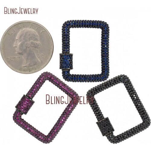 Stoned Rectangle Lock Cross Clear Ziricon CZ Micro Pave Screw Clasp Lock Carabiner Pave Lock 23x28mm FC30096