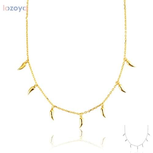 LOZOYA 100% 925 Sterling Silver Gold Necklace New Chili Pendant Charm Chain Choker 2021 Rock Punk Luxury Fashion Jewelry