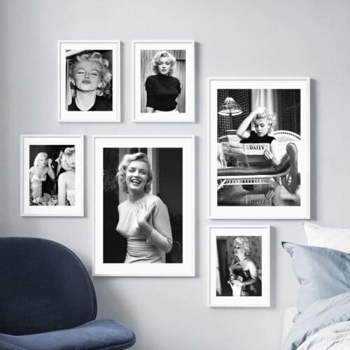 Marilyn Actor Monroe Black and White Canvas Painting Wall Art Nordic Posters and Prints Wall Pictures for Living Room Decoration