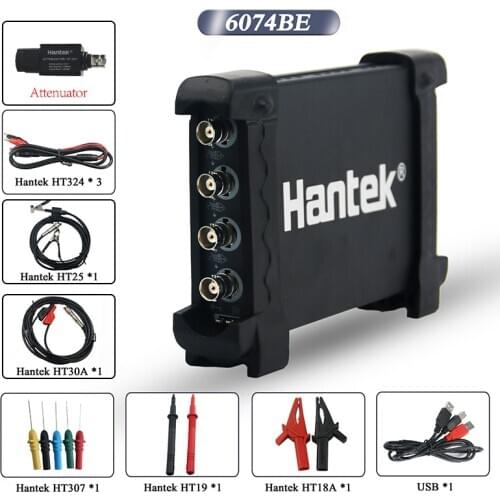 Hantek 6074BE &HT201 Attenuator Digital Storage Oscilloscopes PC USB Portable 4 Channels 70MHz Bandwidths Support WIN10