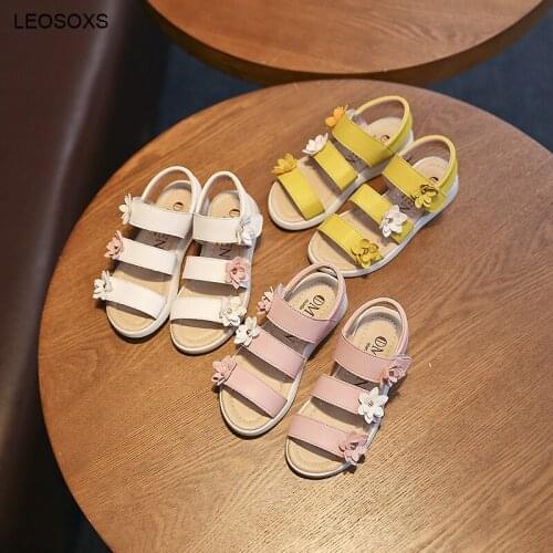 Childrens Sandals 2021 Summer New Girls' Flower Princess Shoes Antiskid Soft Bottomed Comfortable Beach Roman Shoes