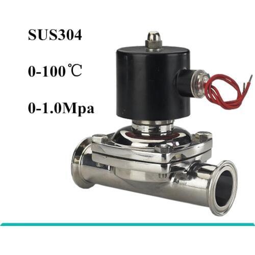 DC24V 1" DN25 Tri Clamp OD 50.5mm Stainless Steel 304 Electric Sanitary Solenoid Valve Silicone Sealing Normally Closed