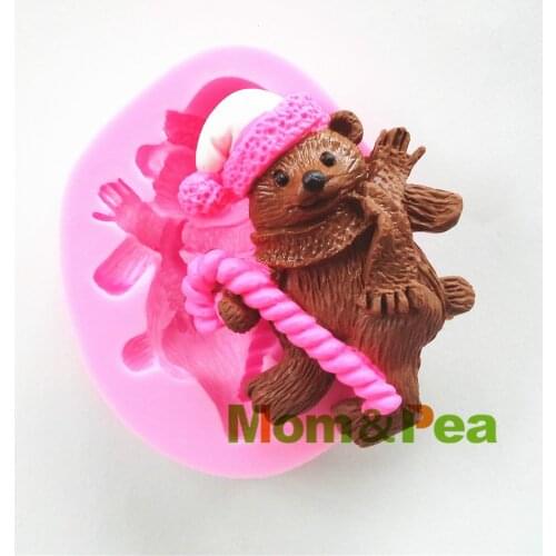 Mom&Pea 0438 Free Shipping Christmas Bear Silicone Mold Cake Decoration Fondant Cake 3D Mold Food Grade DIY Silicone Mould