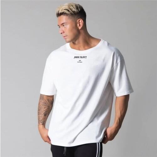 Oversize Small Logo O-Neck Mens Running Sports T Shirts Gym Fitness Training Cotton T-shirt Male Shirt Bodybuilding Tees Tops