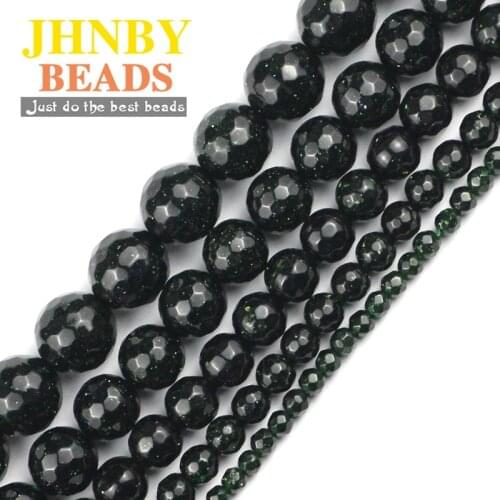 JHNBY Faceted Natural Green Sand Stone 4/6/8/10/12MM Ball Spacer Round Loose beads for Jewelry making DIY bracelets accessories