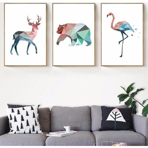Canvas Painting Geometric Animals Elk Bear Flamingo Oil Painting Posters and Prints Art Wall Pictures for Living Room No Frame