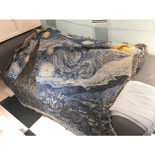 Cotton Blend Rug Van Gogh Starry Night Sofa Blanket Room Bedroom Soft Carpet Bedspread outdoor Tablecloth Tapestry Home Decor