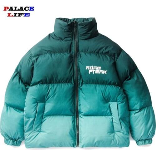 2021 Hip Hop Jacket Parka Men Gradient Embroidery Streetwear Windbreaker Harajuku Winter Padded Jacket Coat Thick Warm Outwear