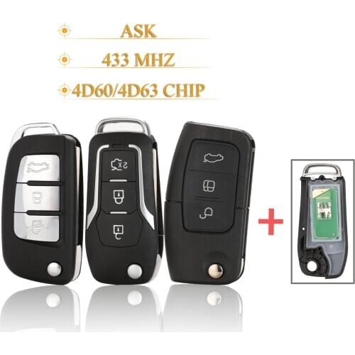 Kutery 3 Buttons Smart Remote Car Key Fob 433Mhz For Ford Fiesta Focus 2 Ecosport Kuga Escape C Max Ka With HU101/FO21 Blade