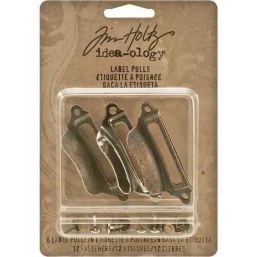 Metal Label Pulls with Fasteners by Tim Holtz Idea-ology, 6 per Pack, 1-3/16 x 2-1/4 Inches, Antique Finishes 10pcs