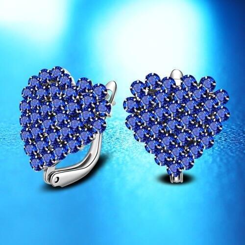 KOFSAC Fashion 925 Sterling Silver Earrings Exquisite Heart CZ Earrings For Women Party Luxury Blue Crystal Jewelry Wholesale