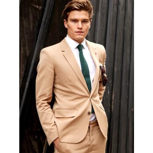 ANNIEBRITNEY Fashion Beige Men Formal Slim Fit Suit High Quality Business Suit With Pants Groom Wedding Tuxedo Custom Wool Suit