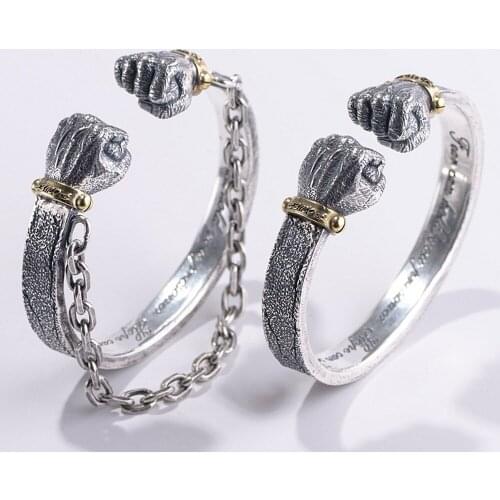 BOCAI 100% real S990 pure silver fashion men bracelet vintage craftsmanship Thai silver double fist shap simple bracelet for man