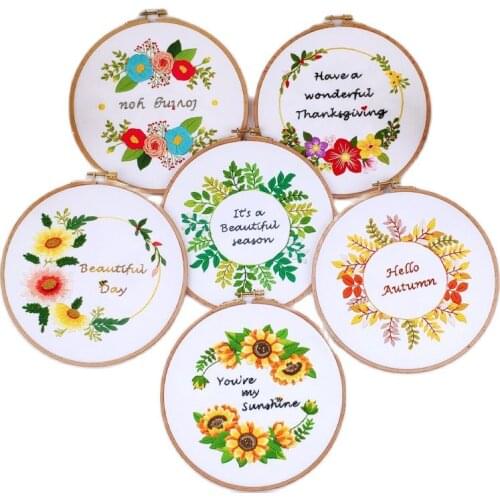 Flower DIY Embroidery Kit with Hoop for Beginner Pattern Printed Cross Stitch Needlework Handmade Sewing Art Painting Home Decor