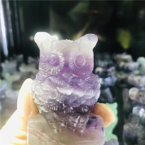 Natural Beautiful Fluorite Quartz Crystal Sculpture Owl Animal Home Decoration Spirit Fengshui Healing Meditation