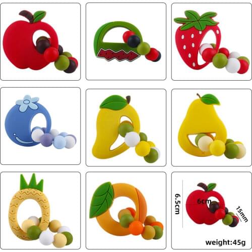New DIY Creative Cartoon Cute Silicone Fruit Toys Baby Products Strawberry Mango Nursing Teetherr Bracelet Molar Stick Gifts