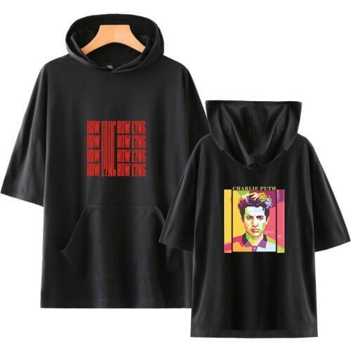 New funny t shirts men Popular singer Charlie Puth printed t-shirt Hooded collar casual Harajuku style tshirt streetwear tops