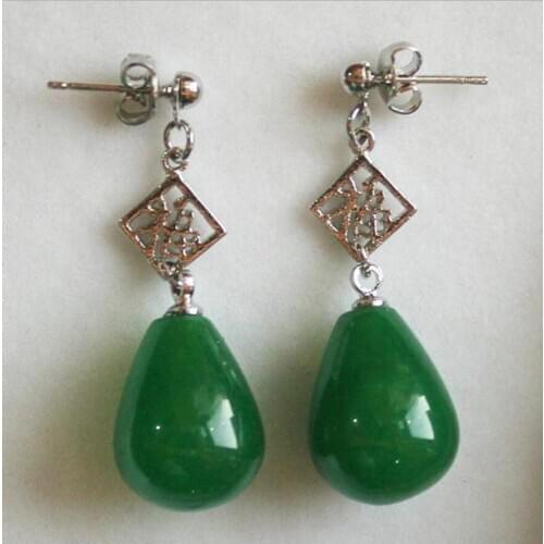 Wholesale Chinese style fu 12*16mm fancy green jades earring