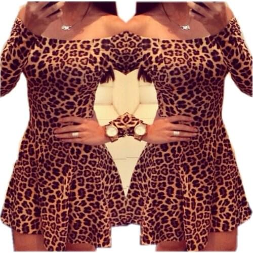 Wholesale Women Sexy Leopard Dresses Ladies Pleated Sheath Mini Dress Casual Long Sleeves Vestidos Femininos NQ852878