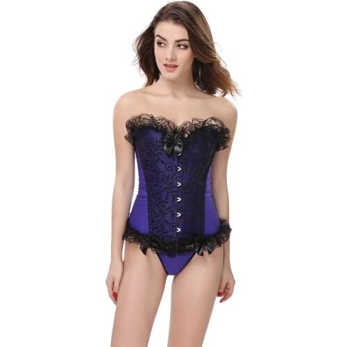 Overbust Corset Sexy Lace Up Corsets Women Bustier Lingerie Tops Brocade Victorian Fashion Plus Size S-6XL Solid Purple Wholesal