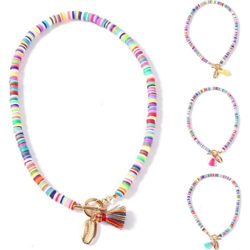 Boho Polymer Clay Necklace Seashell Beads Pendant Choker Tassel Charm Collar Fashion Clavicle Chain Women Jewelry Accessories