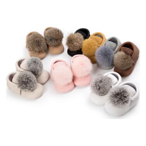 New Autumn Toddler Baby Girls Boys Causal Crib Shoes PU Leather Sold Fur Warm Tassel Slip-On Shoes 0-18M