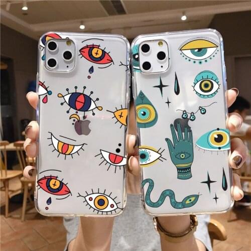 Transparent Phone Case For Iphone 7 XR Evil Eye Illustrations Phone Case For IPhone 12 11 Pro MAX XS X 6 7 8 Plus Soft TPU Cover