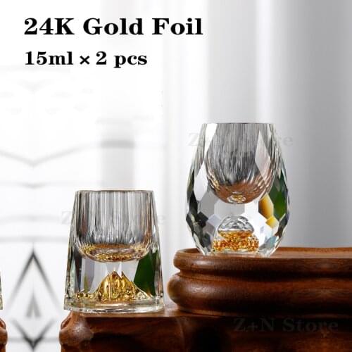 24K Gold Foil Crystal Glass Wine Glass Bar 15ml Hard Liquor Glass Shot Glass Whiskey Vodka Tequila Shot Glass Family Gathering