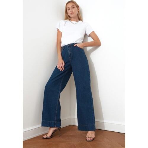 Trendyol Trotting Detailed High Bel Wide Leg Jeans TWOSS20JE0148 Wide Jeans Casual Denim Outerwear Blue Streetwear Vintage Pants