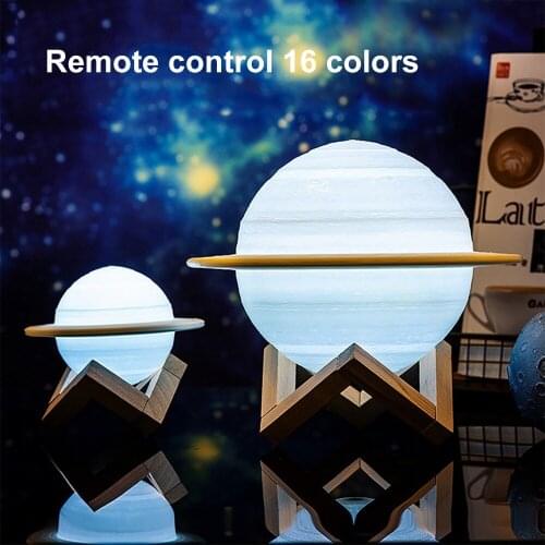 USB Rechargeable LED Night Light 3D Print Saturn Lamp Moon Lamp for Children Touch Control 16 Color Changing for Home Decoration