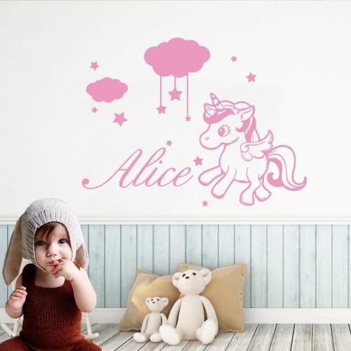 Custom Name Unicorn Vinyl Wall Sticker Art Wall decals Decor For Kids Room Decoration Bedroom decor Decal Removable Art Mural