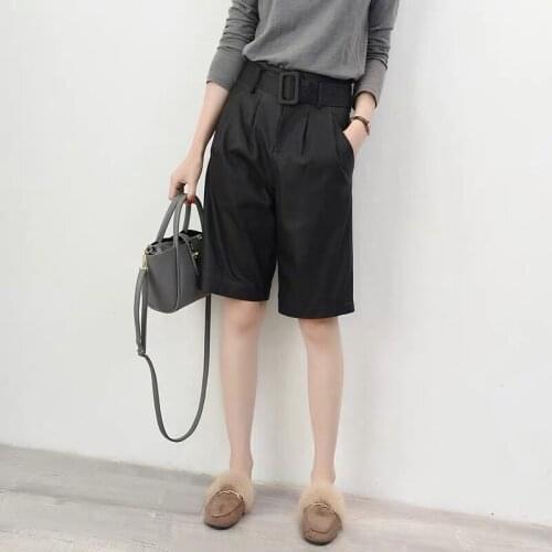 Leather pants women haigh waist palazzo pants streetwear trousers women natural sheepskin leather wide leg pants